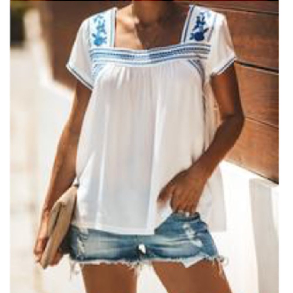 Breeezeblock Short Sleeve Embroidered Top